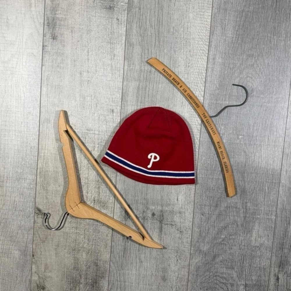 Vintage 2000s Philadelphia Phillies baseball mlb red and white‎ striped beanie